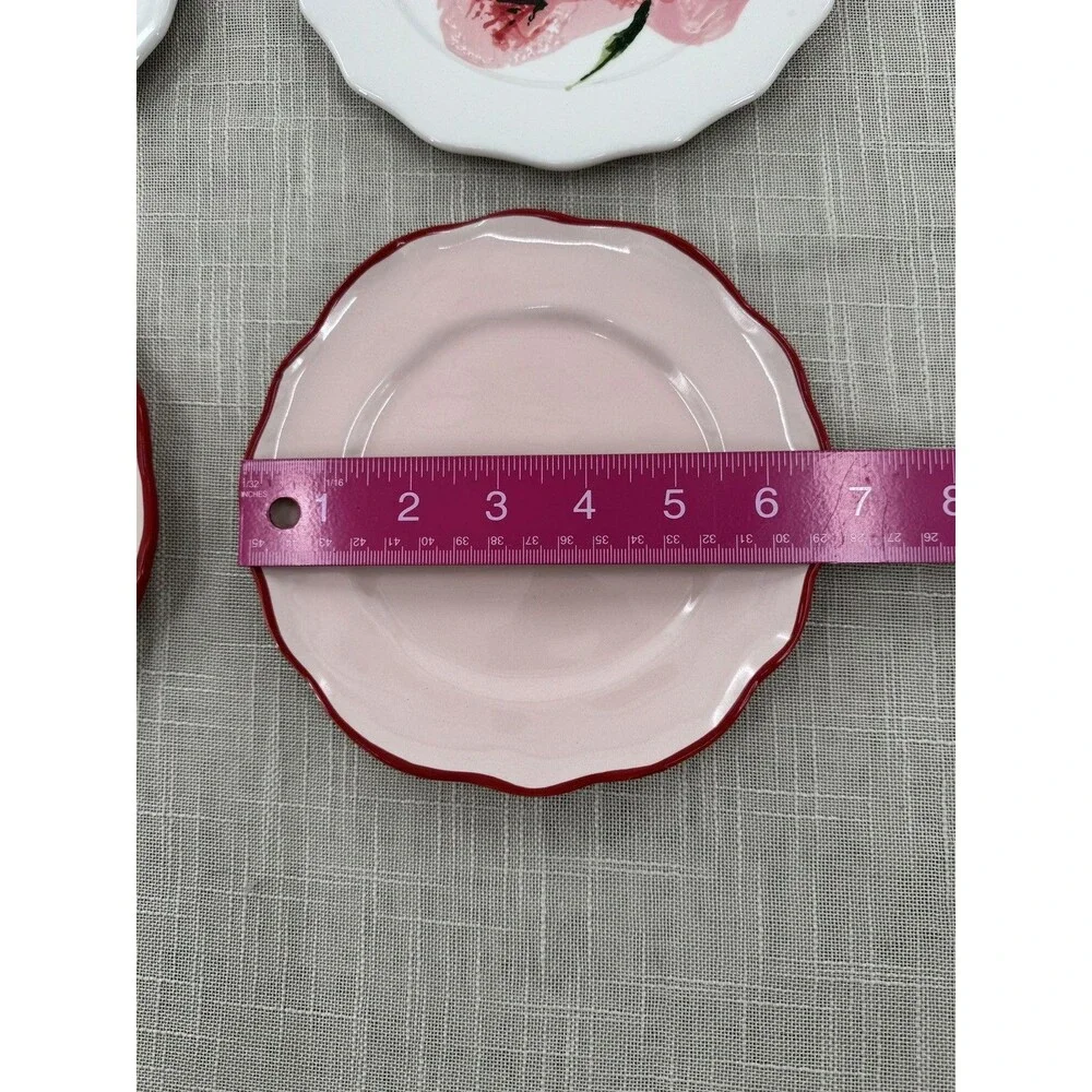 Pink Rose Dessert Plates Set Cottagecore Floral Shabby Chic Vintage Style